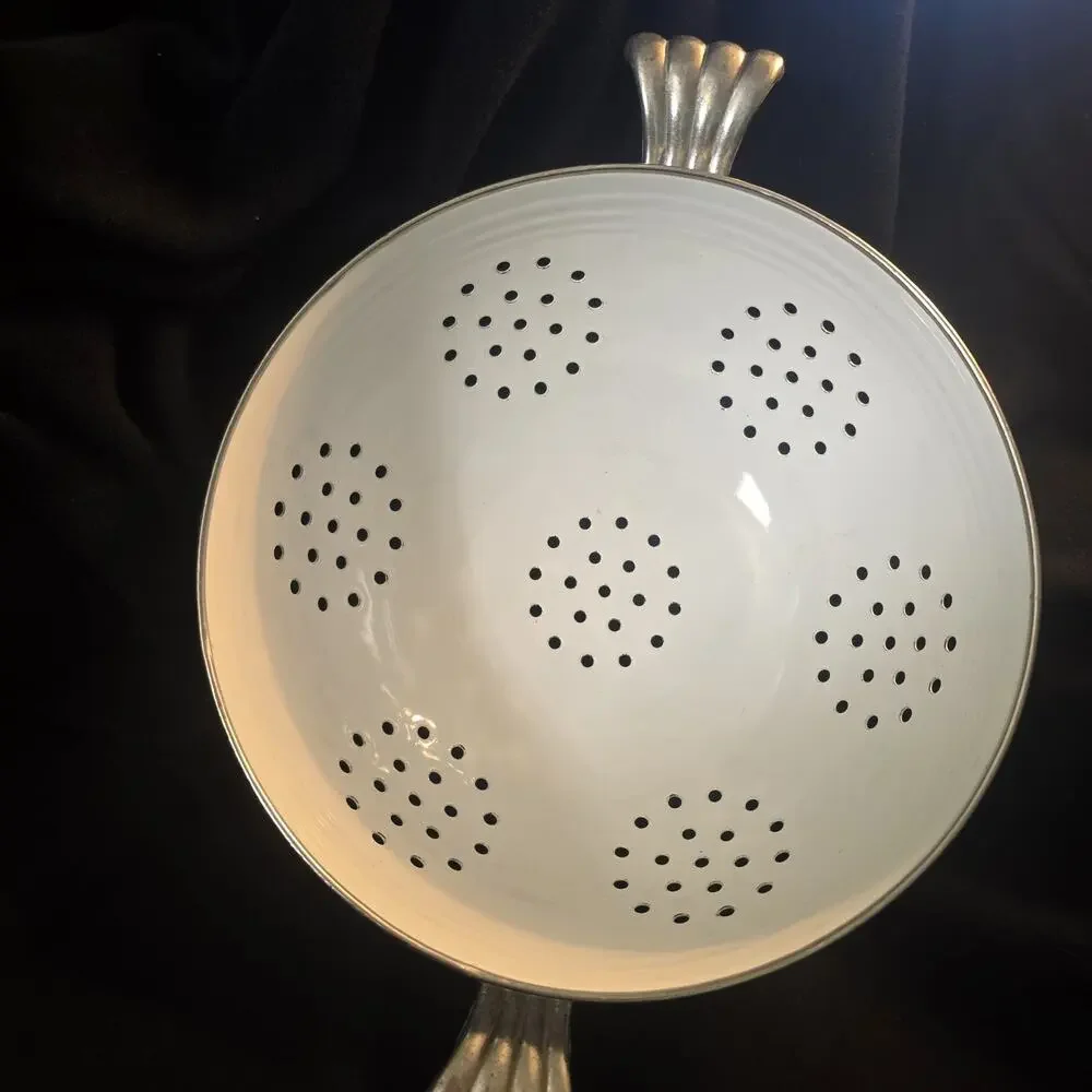 Vintage Fiesta Ware Large Colander Strainer Enamel Homer Laughlin in White